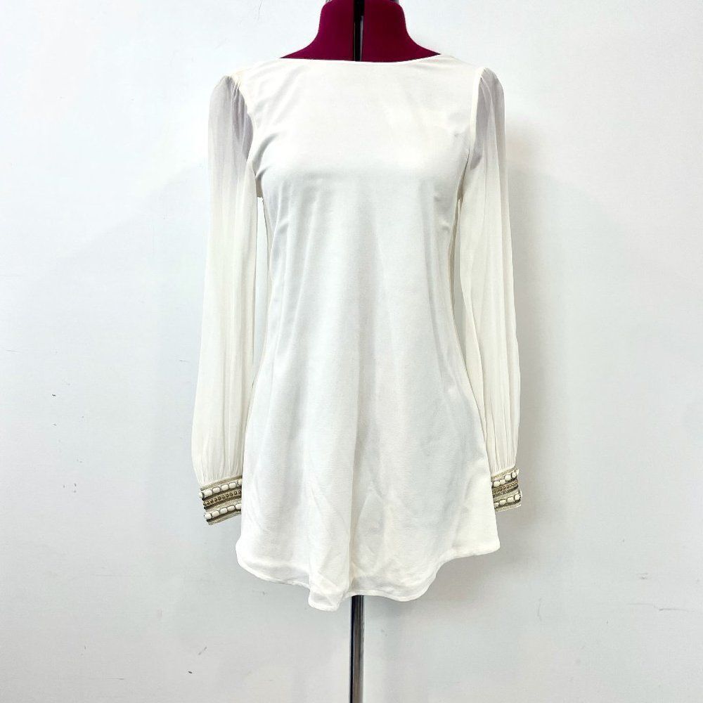 GUESS by Marsiano SILK Ivory Cream Embellished Long Sleeves Tuniv Top Sz Small
